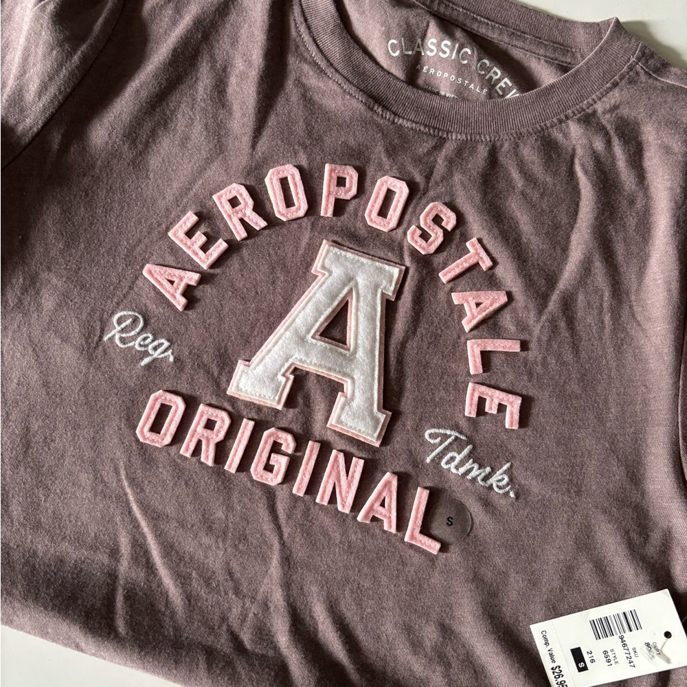 NEW - Aeropostale Brown Tee with Pink and White Logo